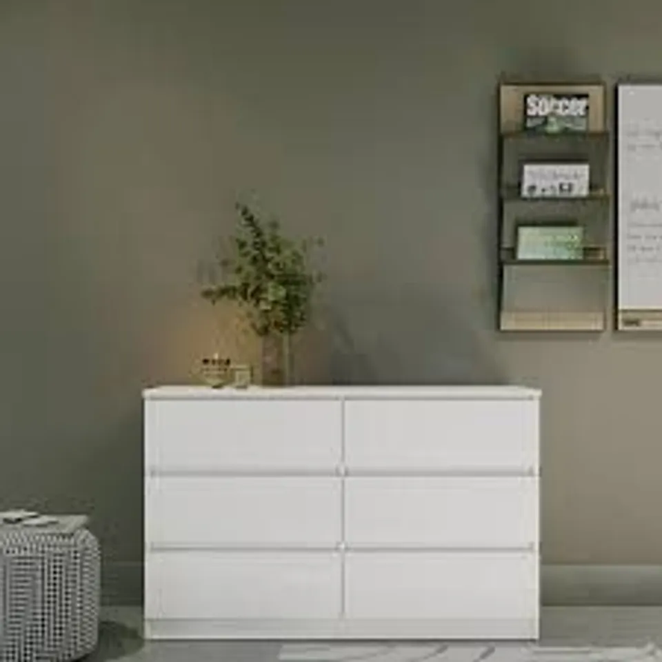BOXED MALVERN 6 DRAWER CHEST WHITE RECESSED HANDLES (2 BOXES)