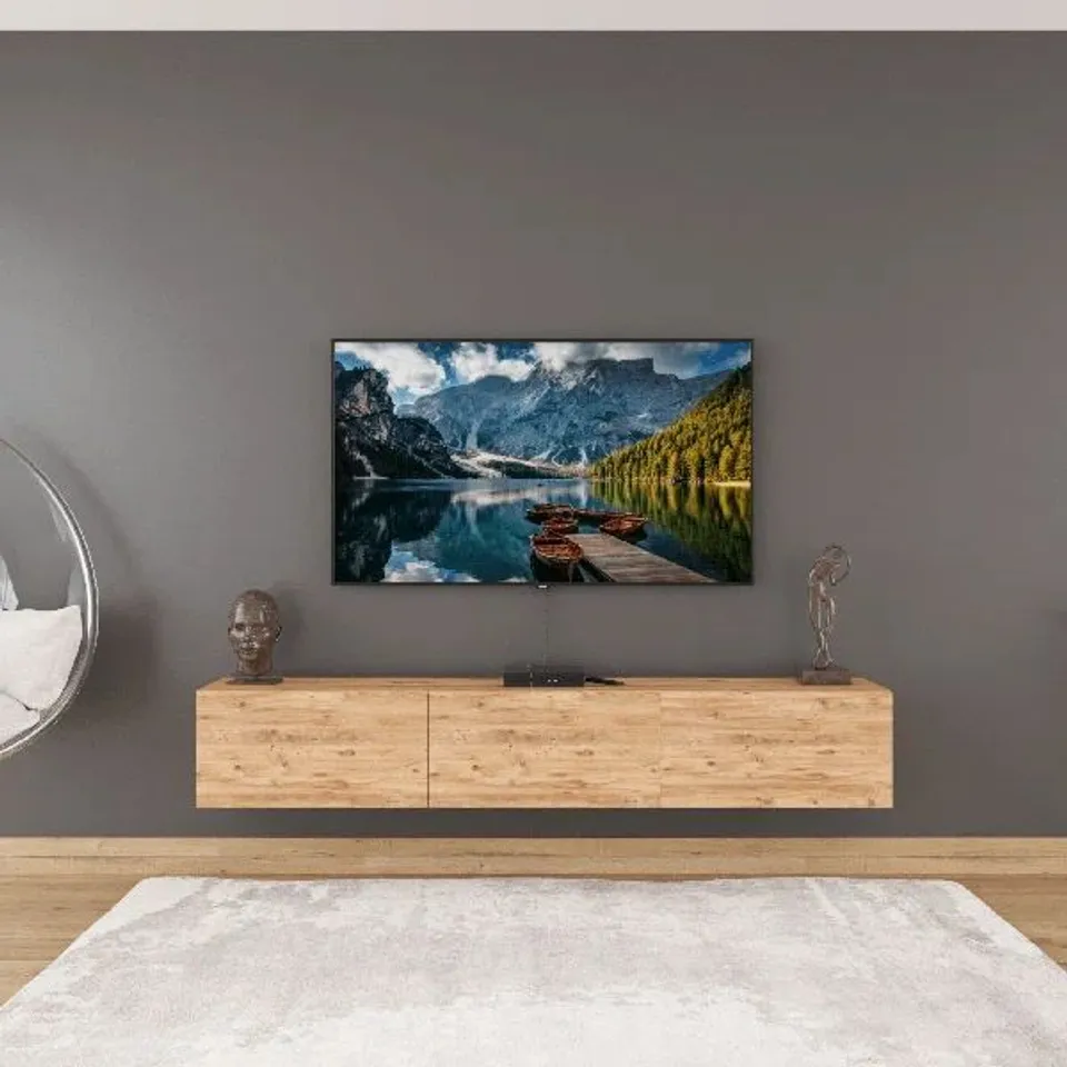 BOXED COLIMA 3-DOOR 180cm WALL MOUNTED TV UNIT - ATLANTIC PINE (1 BOX)