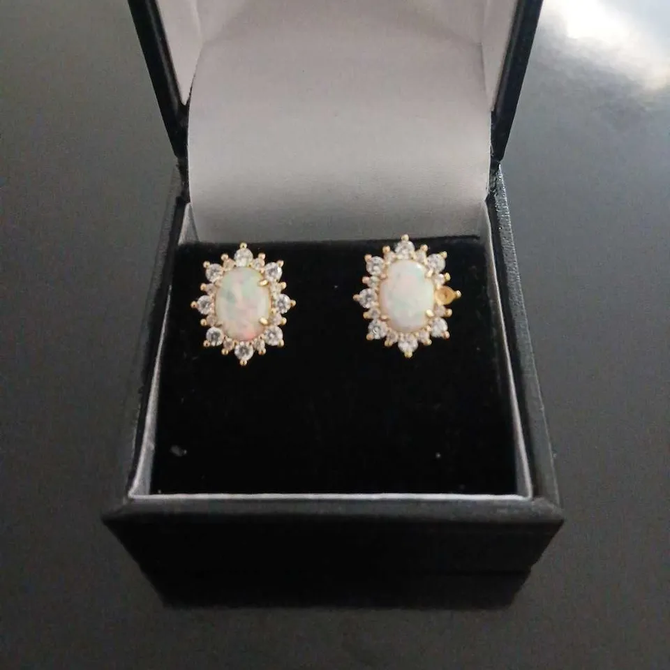 DIAMONIQUE OPAL STUD EARRINGS GOLD PLATED 
