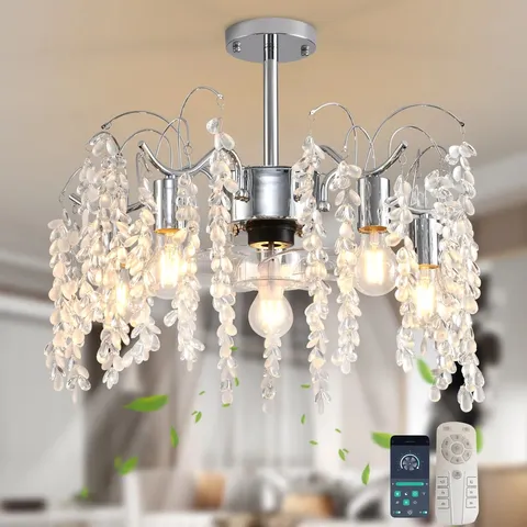 BOXED 50CM 7-BLADE CRYSTAL CHANDALIER CEILING FAN WITH LIGHT KIT