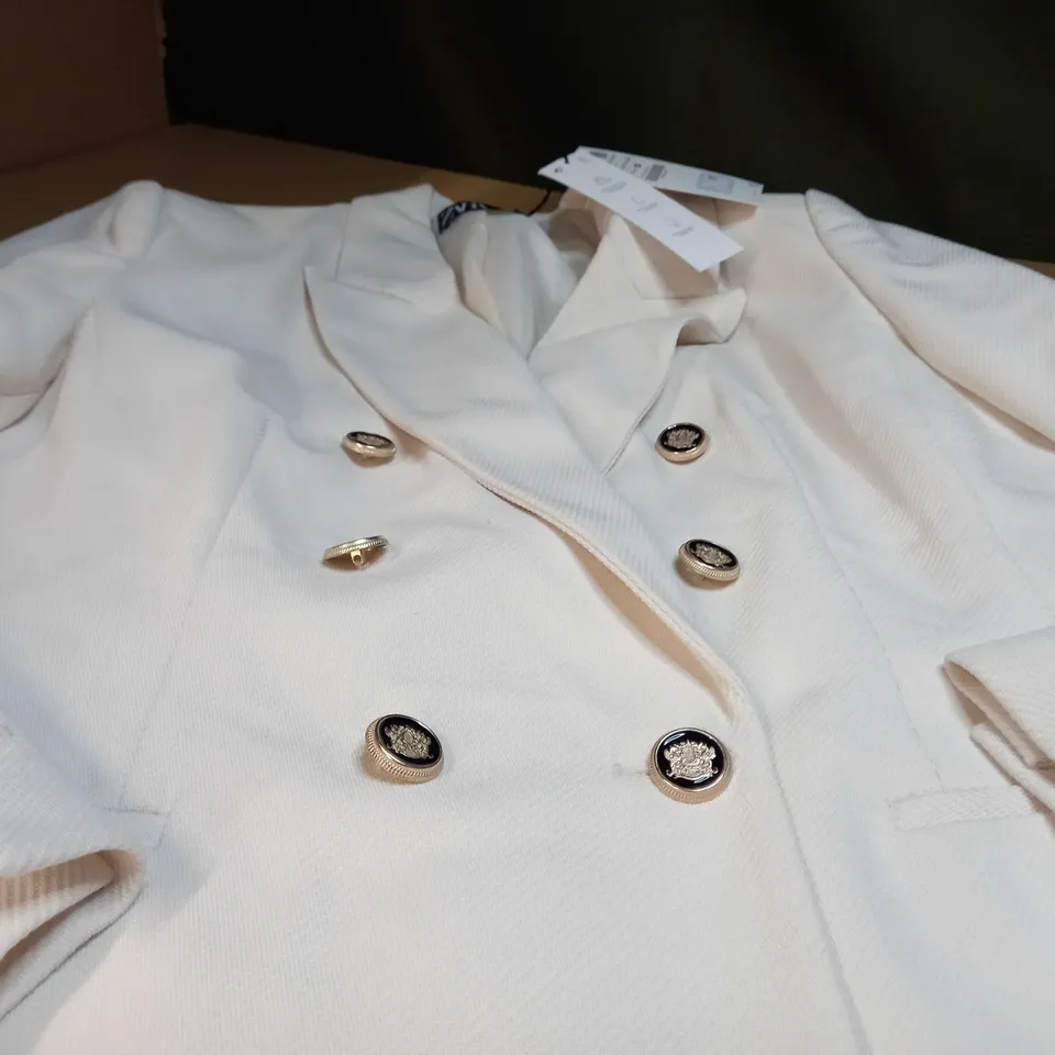 ZARA OFF WHITE TEXTURED GOLD BUTTON DETAILED WOMENS BLAZER - XL