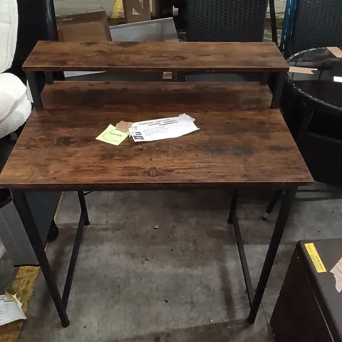 COMPUTER DESK WITH MONITOR RISER - RUSTIC BROWN