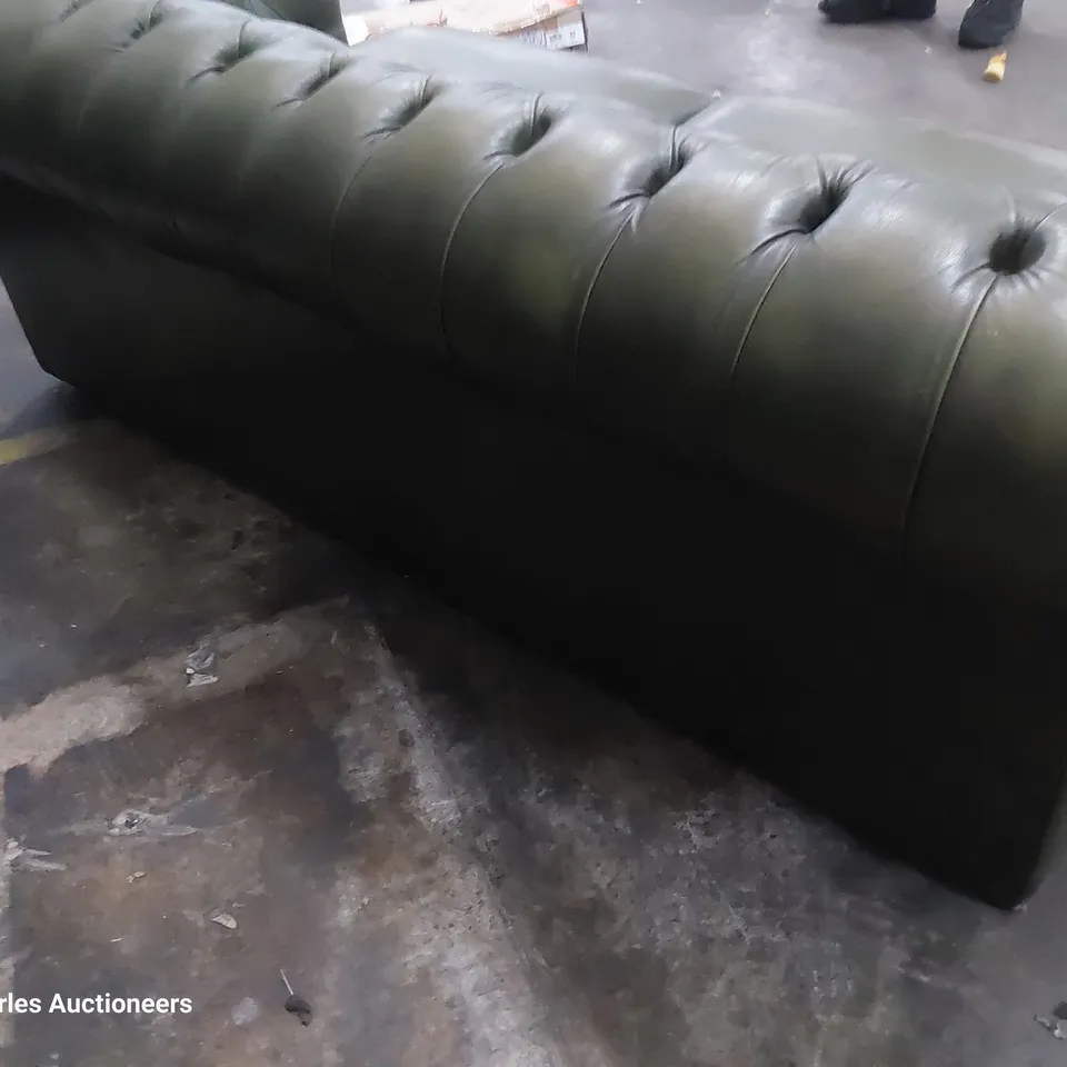 DESIGNER TWO SEATER CHESTERFIELD SOFA GREEN LEATHER