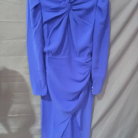 SELF PORTRAIT BLUE STRETCH CREPE TWISTED COLLAR MIDI DRESS - UK 12