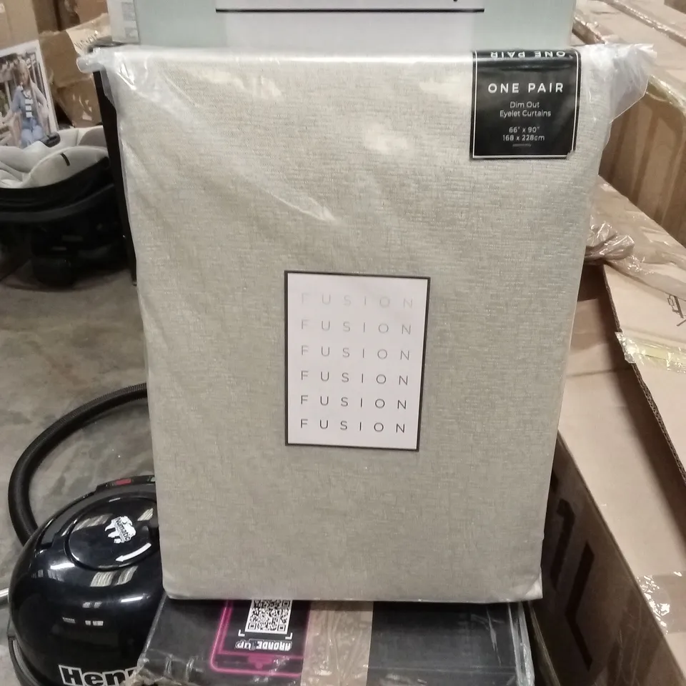 BAGGED FUSION STRATA DIM OUT EYELET CURTAIN PAIR - NATURAL // SIZE: 168 x 228cm