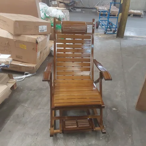 LIVING AND HOME BAMBOO FOLDABLE ROCKING CHAIR RECLINER FEATURING A SLATTED SEAT AND A RETRACTABLE MASSAGE FOOTREST
