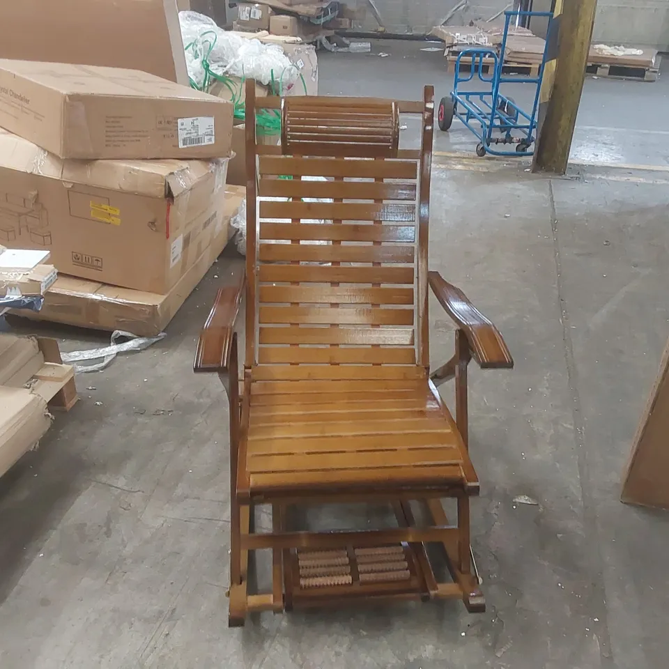 LIVING AND HOME BAMBOO FOLDABLE ROCKING CHAIR RECLINER FEATURING A SLATTED SEAT AND A RETRACTABLE MASSAGE FOOTREST