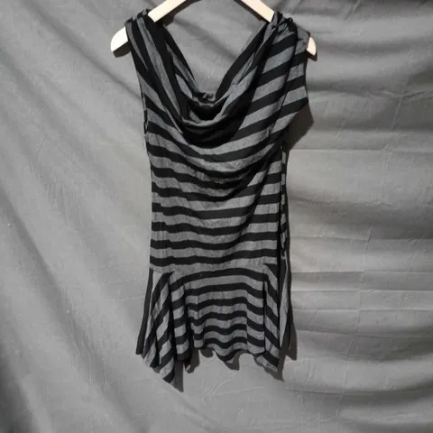 SILENCE + NOISE STRIPED DRAPED-NECK TOP - GREY/BLACK, URBAN OUTFITTERS (M)
