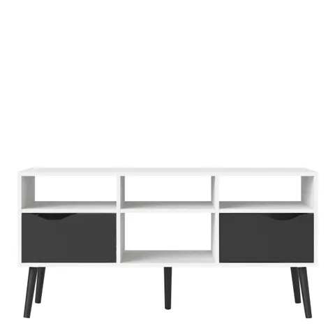  BOXED OSLO TV UNIT – WIDE – 2 DRAWERS 4 SHELVES IN WHITE AND BLACK MATT