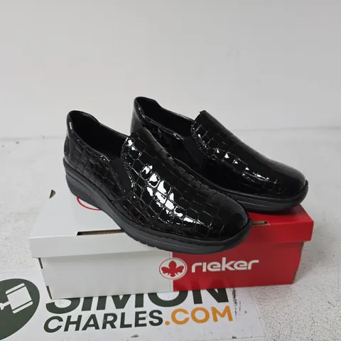 RIEKER CROC WEDGE SHOE BLACK UK 6 BOXED