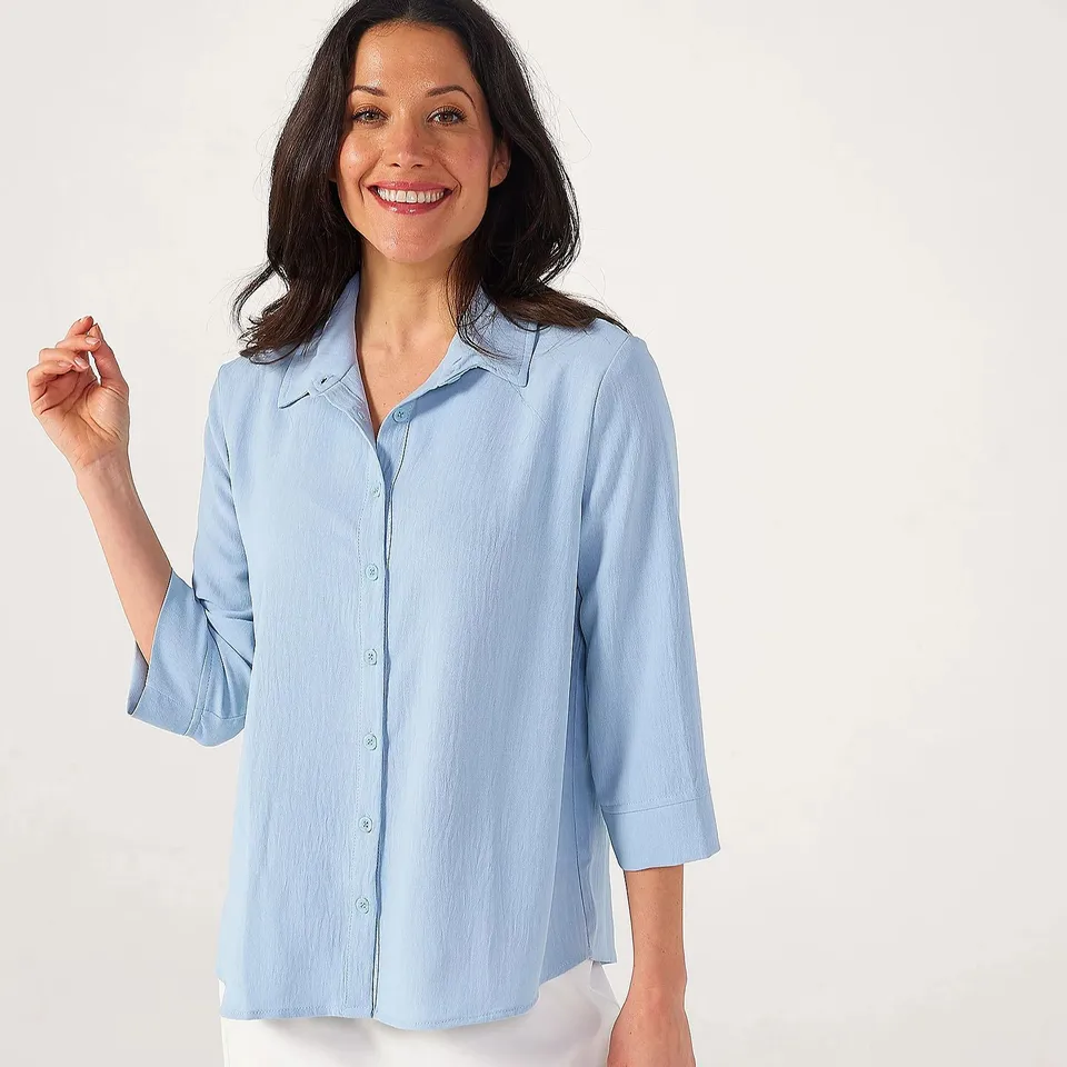 KIM & CO CRINKLE POPLIN 3/4 SLEEVE SHIRT EXTRA LARGE DUSKY BLUE