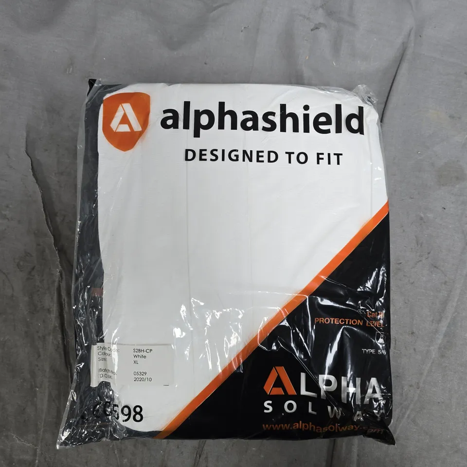 APPROXIMATELY 40 ALPHASHIELD PROTECTIVE COVERALLS IN WHITE - XL