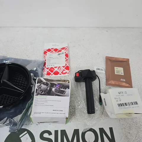 APPROXIMATELY 10 ASSORTED ITEMS INCLUDING A MOBILE PHONE HOLDER, AN ABS SENSOR AND A DRIFT WOOD CAR FRESHENER