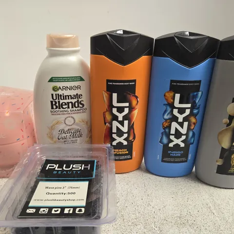 APPROX 12 ASSORTED BEAUTY PRODUCTS TO INCLUDE SUNDAE BODY WHIP, GARNIER SHAMPOO, LYNX BODY WASH, ETC