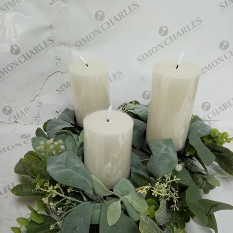HOME REFLECTIONS 3 IN 1 FLAMELESS CANDLE WITH WREATH SET - SAGE