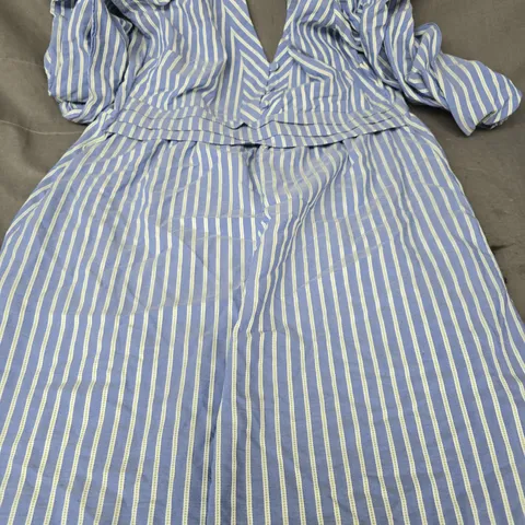 OLIVER BONAS BLUE GREEN STRIPE MIDI DRESS SIZE UK 8