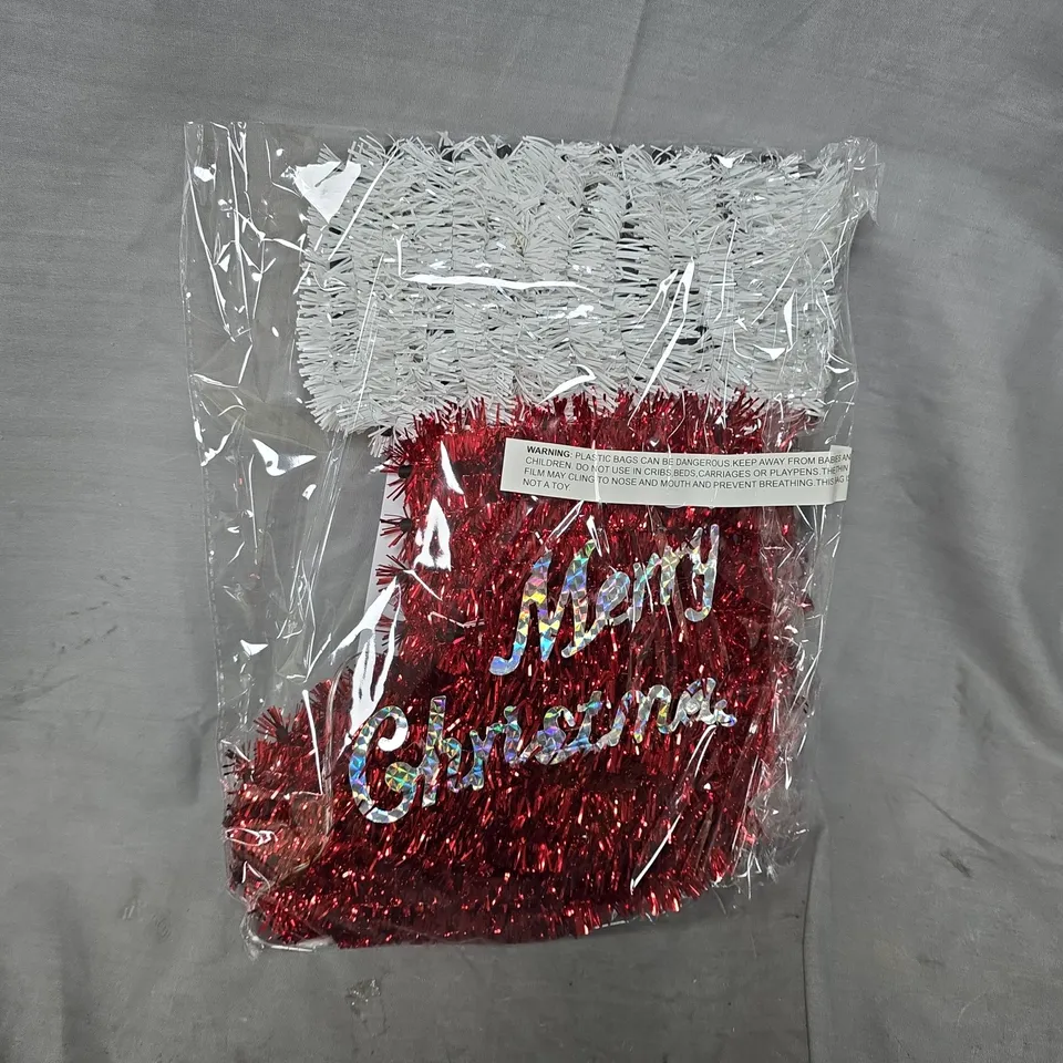 APPROXIMATELY 12 LIGHT UP TINSEL STOCKINGS WITH WHITE LEDS