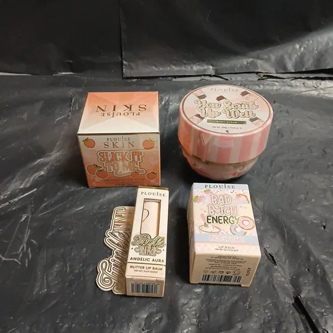 PLOUISE LOT OF 4 ASSORTED COSMETIC PRODUCTS TO INCLUDE - PEACH MELTING BODY BALM - PIECE OF CAKE LIP BALM - CHOCOLATE BODY SCRUB