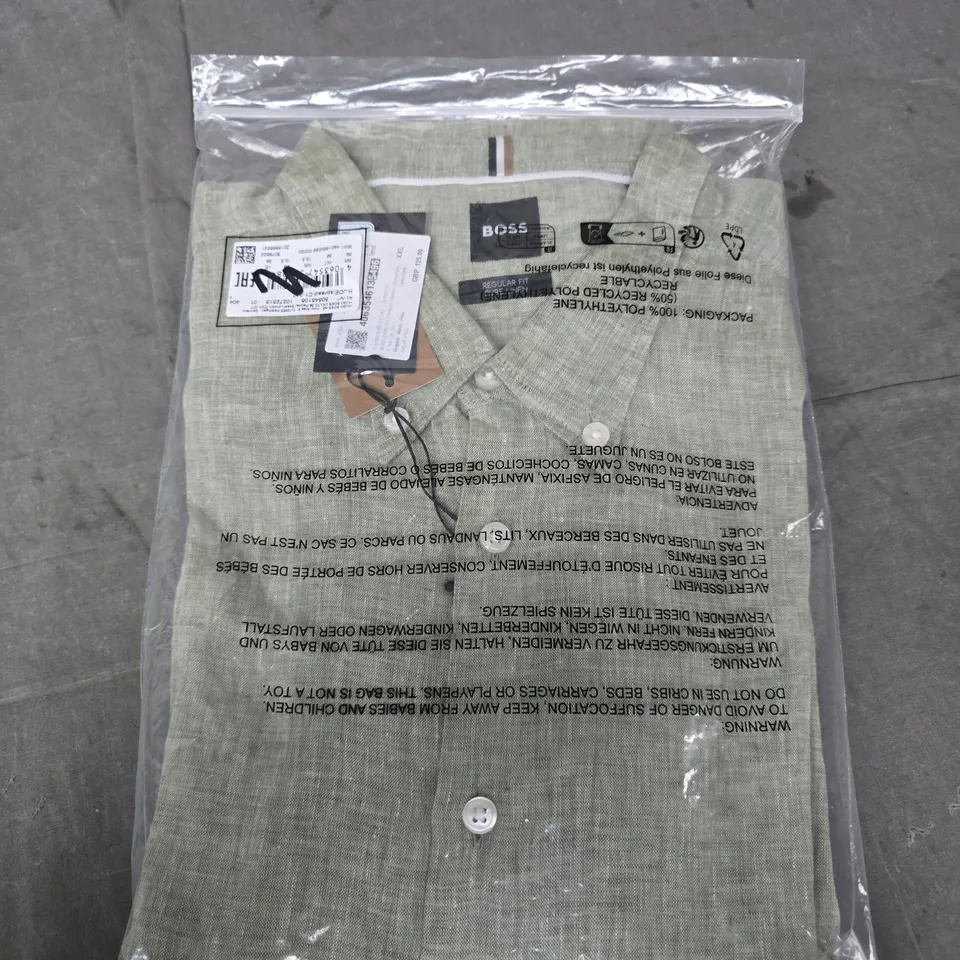 HUGO BOSS REGULAR FIT PURE LINEN SHIRT – GREEN, XXL