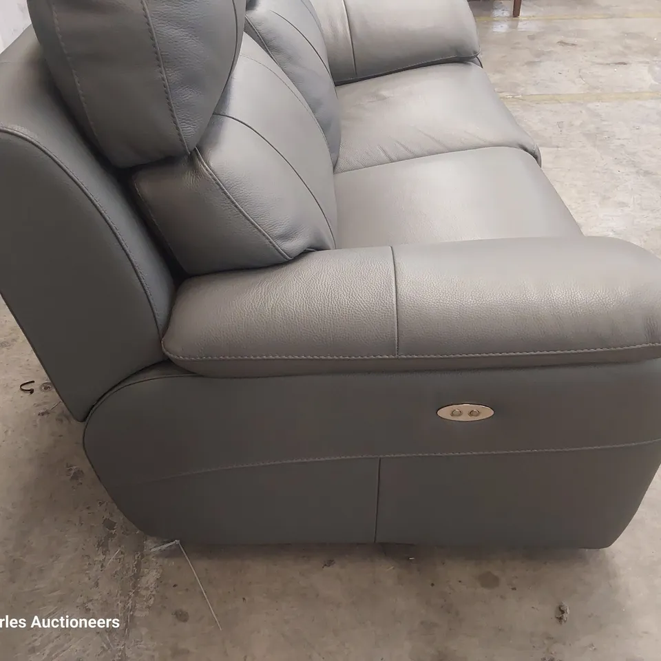 QUALITY ITALIAN DESIGNER POWER RECLINING TWO SEATER SOFA GREY ANTHRACITE LEATHER 