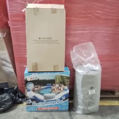 PALLET OF ASSORTED HOUSEHOLD GOODS AND PRODUCTS TO INCLUDE; FAMILY LOUNGE POOL,PET TRAINING RINGS,ACUPRESSURE SET,