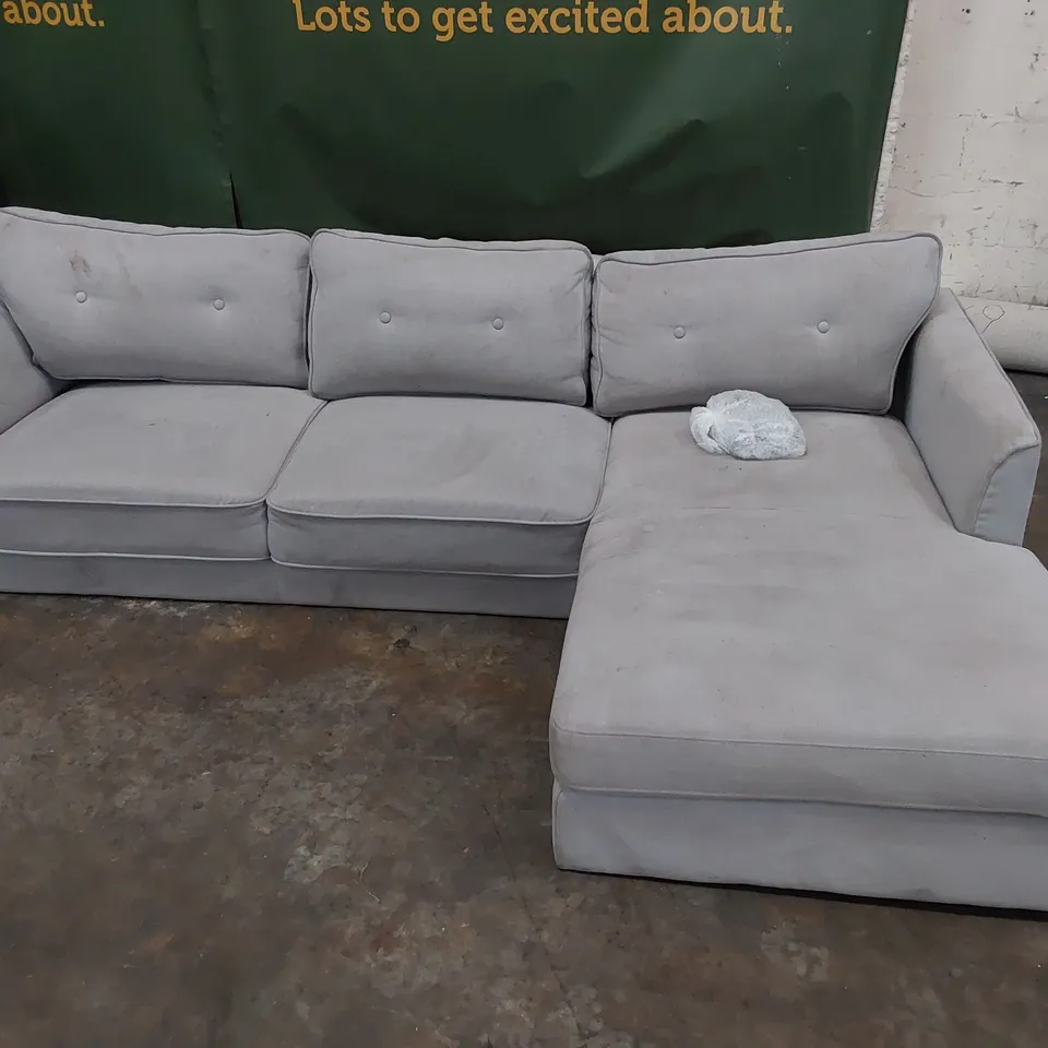 DESIGNER CHAISE SOFA LIGHT GREY FABRIC 