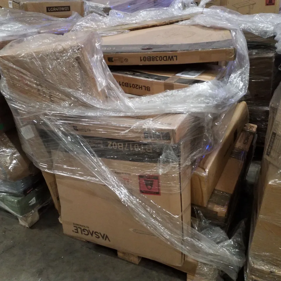 PALLET CONTAINING ASSORTED PRODUCTS INCLUDING BAR TABLE, COMPUTER DESK & STORAGE CUBES