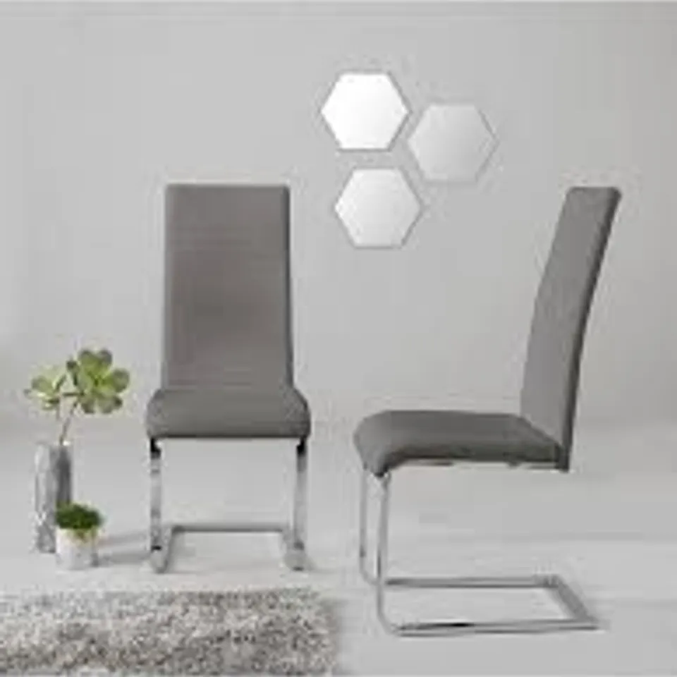 BOXED PAIR OF JET FAUX LEATHER CANTILEVER CHAIRS - MID GREY