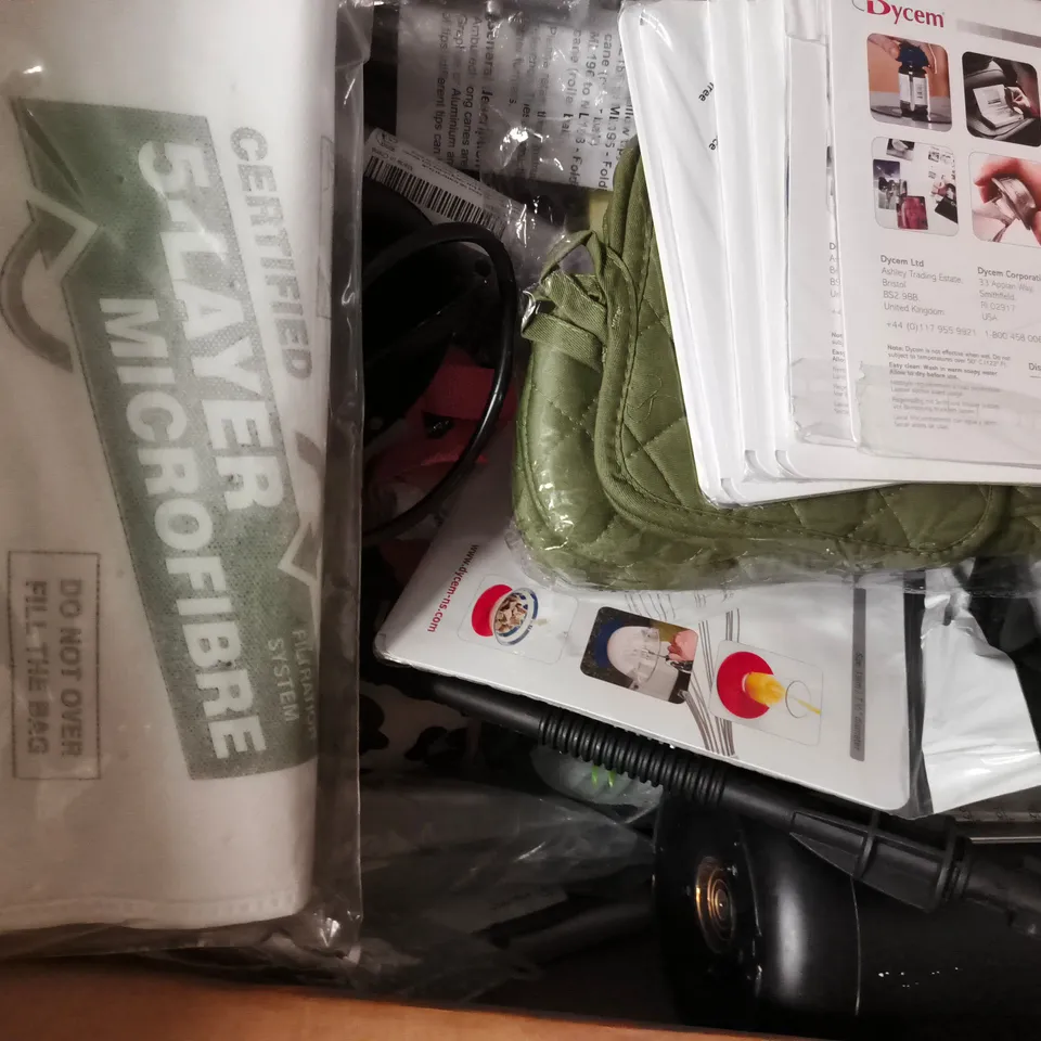 BOX OF APPROXIMATELY 20 ASSORTED HOUSEHOLD ITEMS TO INCLUDE PUFFINS 2026 CALENDAR, DYCEM NON-SLIP PLACE MAT, ETC - COLLECTION ONLY