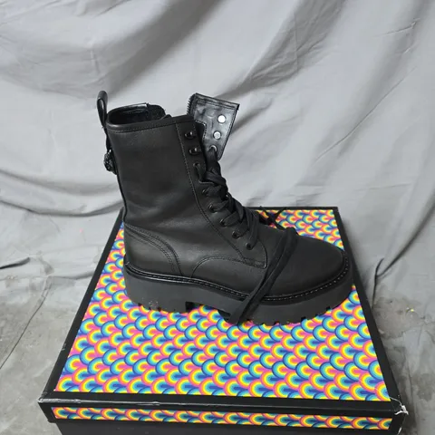 KURT GEIGER MATILDA LACE UP BLACK LEATHER COMBAT BOOTS – PLATFORM SOLE SIZE 38