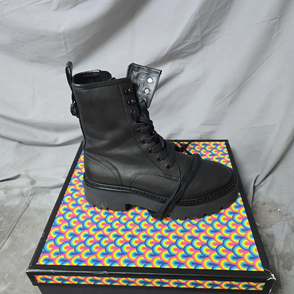 KURT GEIGER MATILDA LACE UP BLACK LEATHER COMBAT BOOTS – PLATFORM SOLE SIZE 38