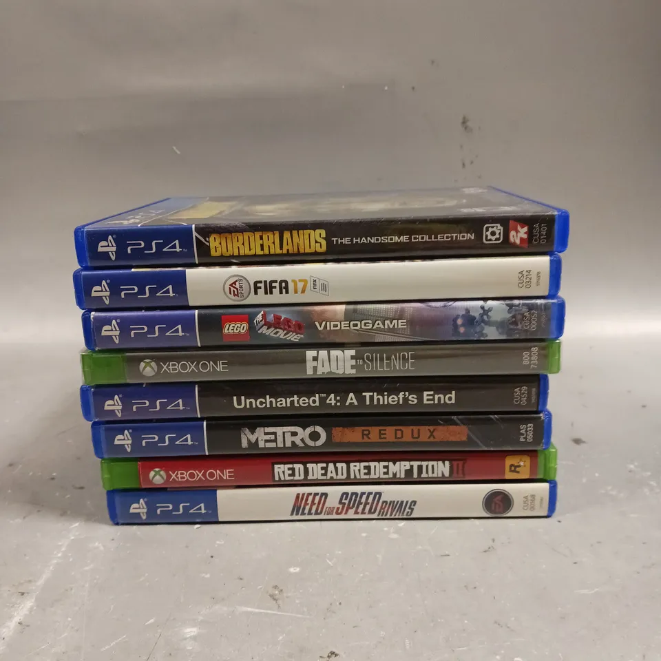 8 X ASSORTED PS4/XBOX ONE VIDEO GAMES TO INCLUDE METRO REDUX, RED DEAD REDEMPTION II, UNCHARTED 4 ETC 