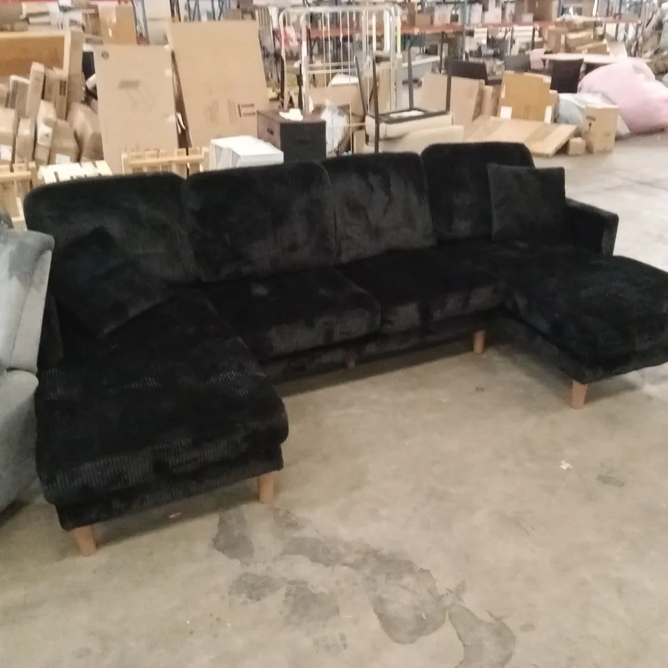 MODERN 269cm WIDE CORDUROY U-SHAPED SOFA - BLACK