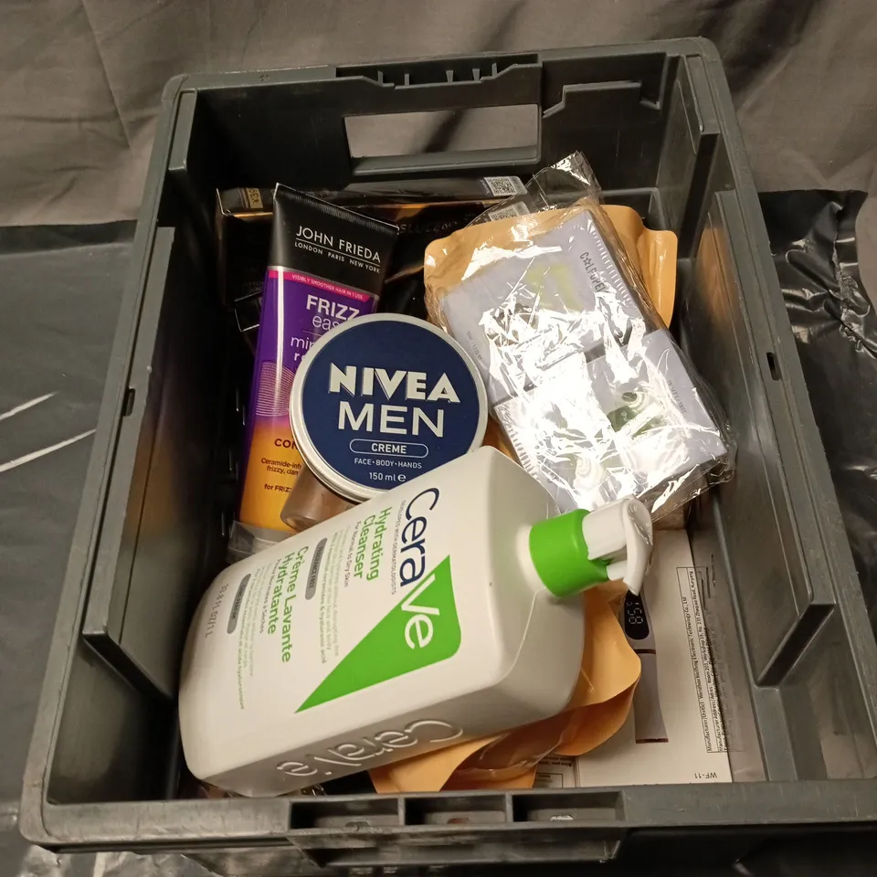 APPROXIMATELY 15 ASSORTED COSMETIC ITEMS INCLUDING CERA VE HYDRATING CLEANSER, NIVEA MEN CREME, JOHN FRIEDA FRIZZ EASE, HAND SANITIZER ETC