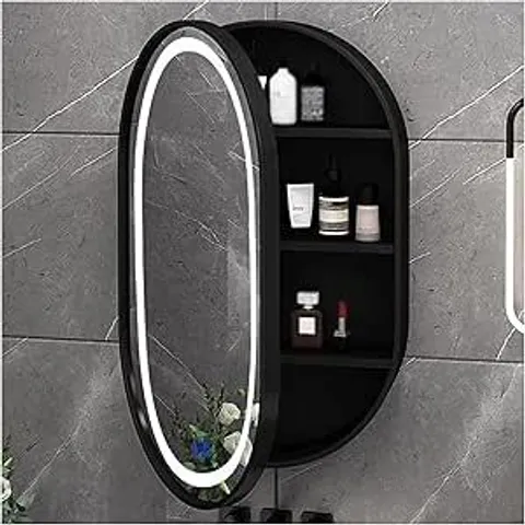 BOXED LED OVAL MEDICINE CABINET MIRROR FOR BATHROOM, OVAL RECESSED MEDICINE CABINET WITH MIRROR - BLACK (1 BOX)