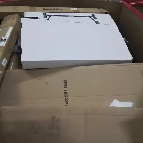 PALLET CONTAINING VARIOUS ASSORTED BOXED HOUSEHOLD ITEMS TO INCLUDE: MIXER SHOWER SYSTEM, DRYWALL SUPPORT BEAM AND LOTS MORE UNMARKED BOXED ITEMS