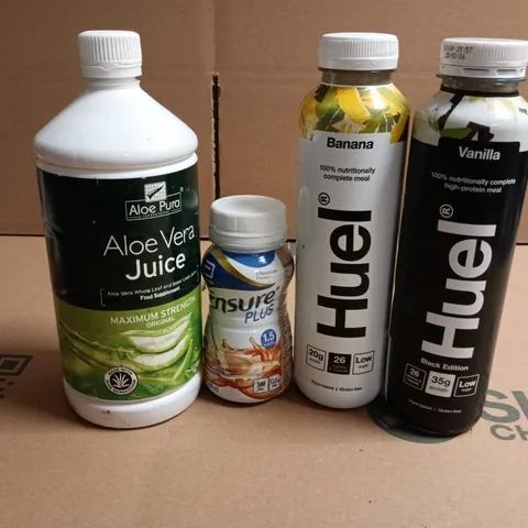 APPROXIMATELY 5 ASSORTED FOOD ITEMS TO INCLUDE HUEL, ALOE VERA JUICE AND UNSURE PLUS 