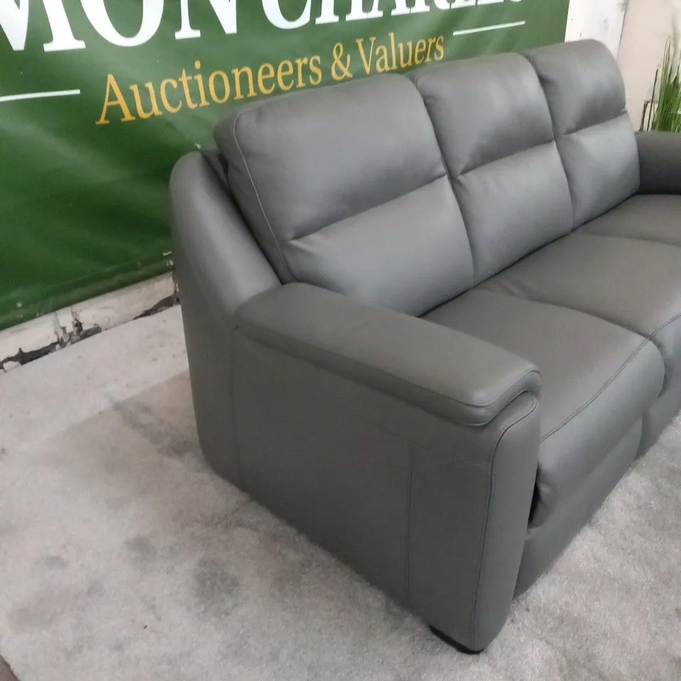 DESIGNER ITALIAN MADE PARMA GREY LEATHER LARGE THREE SEATER SOFA