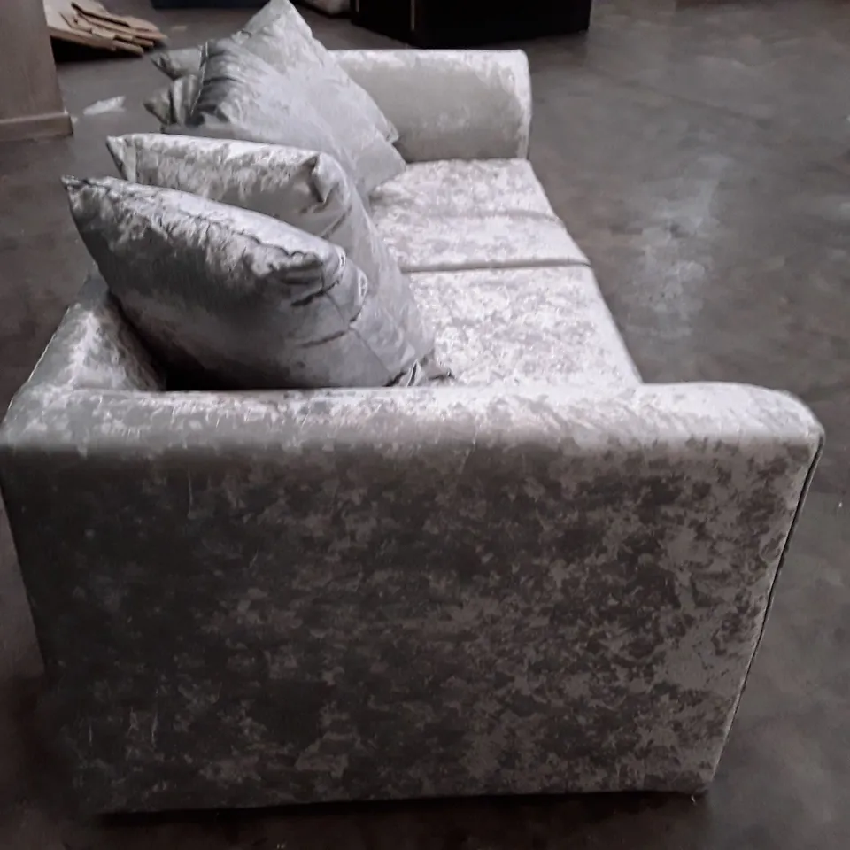 QUALITY DESIGNER 3 SEATER SOFA - SILVER VELVET FABRIC