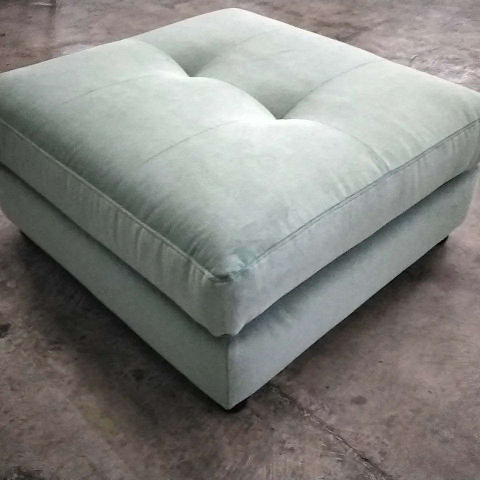 QUALITY DESIGNER LOUNGE CO FOOTSTOOL IN TURQUOISE VELVET