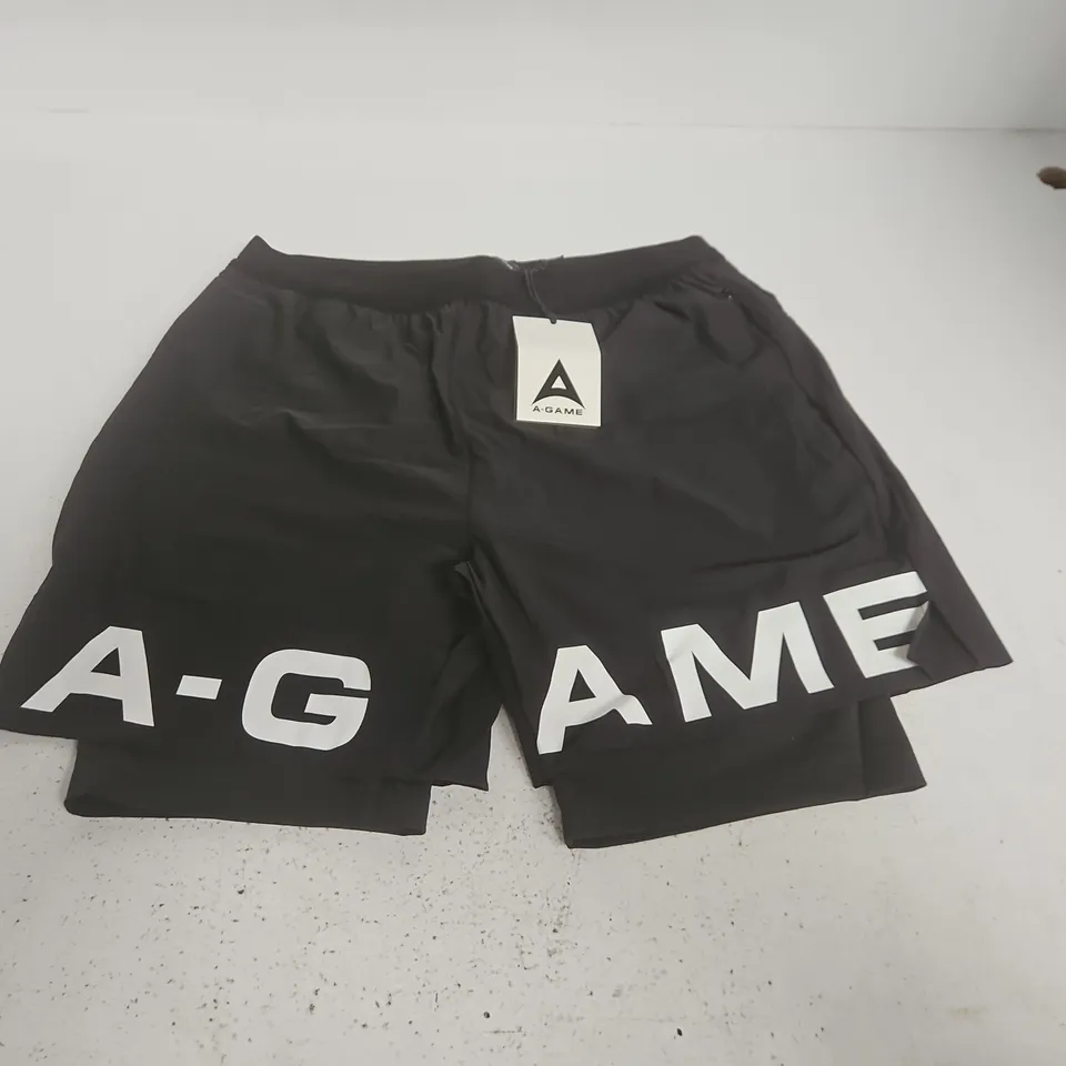A-GAME MENS 2IN1 TRAINING SHORTS IN BLACK - L