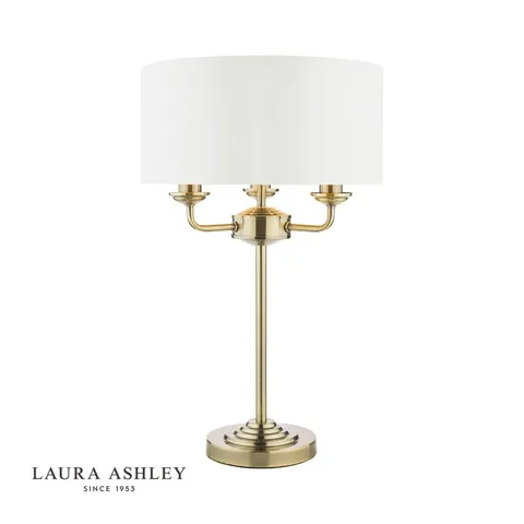 LAURA ASHLEY 3LT TABLE LAMP, POLISHED NICKELISILVER