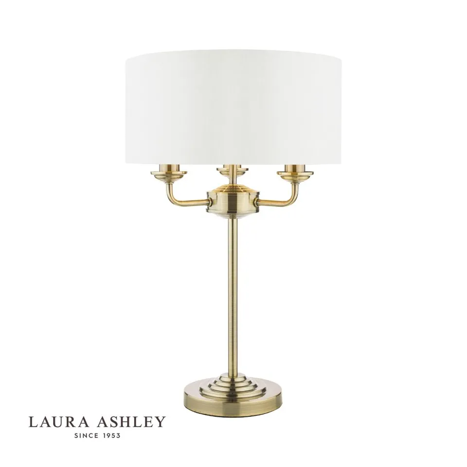 LAURA ASHLEY 3LT TABLE LAMP, POLISHED NICKELISILVER