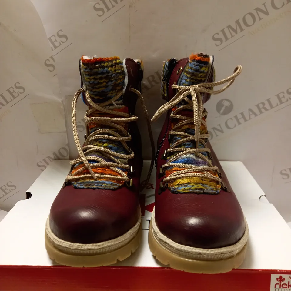 RIEKER LACE UP CUFF BOOTS WINE - UK SIZE 5