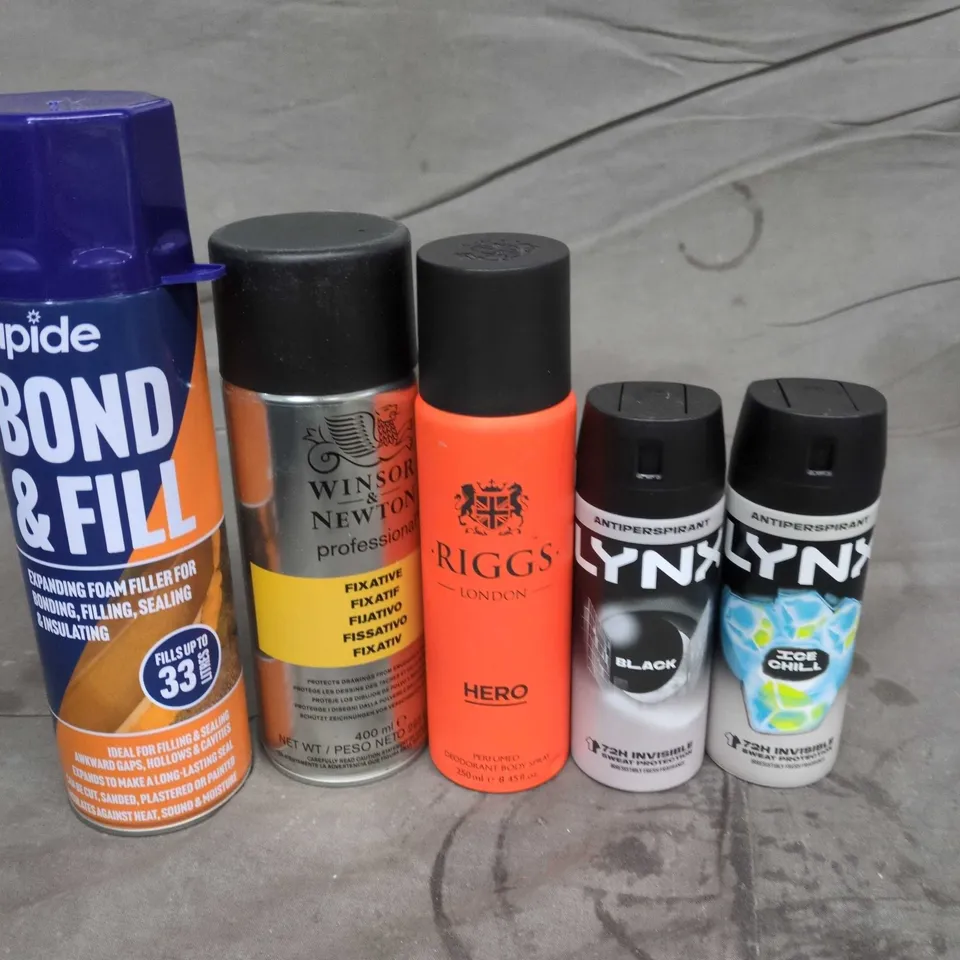 APPROXIMATELY 10 ASSORTED AEROSOLS TO INCLUDE LYNX DEODORANT, FOAM FILLER, PROTECTIVE SPRAY ETC