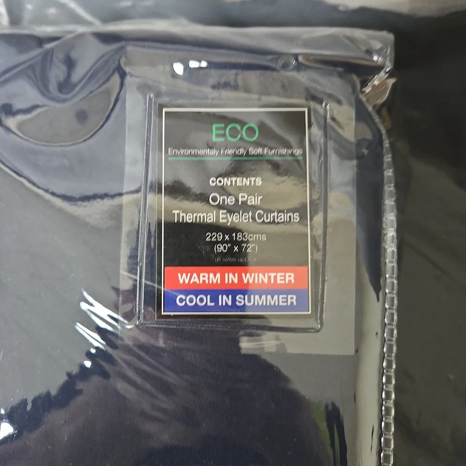 ECO ONE PAIR THERMAL EYELET CURTAINS – 229 X 183 CM (90" X 72")