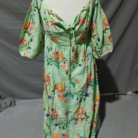 FARM BY ANTHROPOLOGIE PUFF SLEEVE MAXI DRESS GREEN MULTI SIZE SMALL