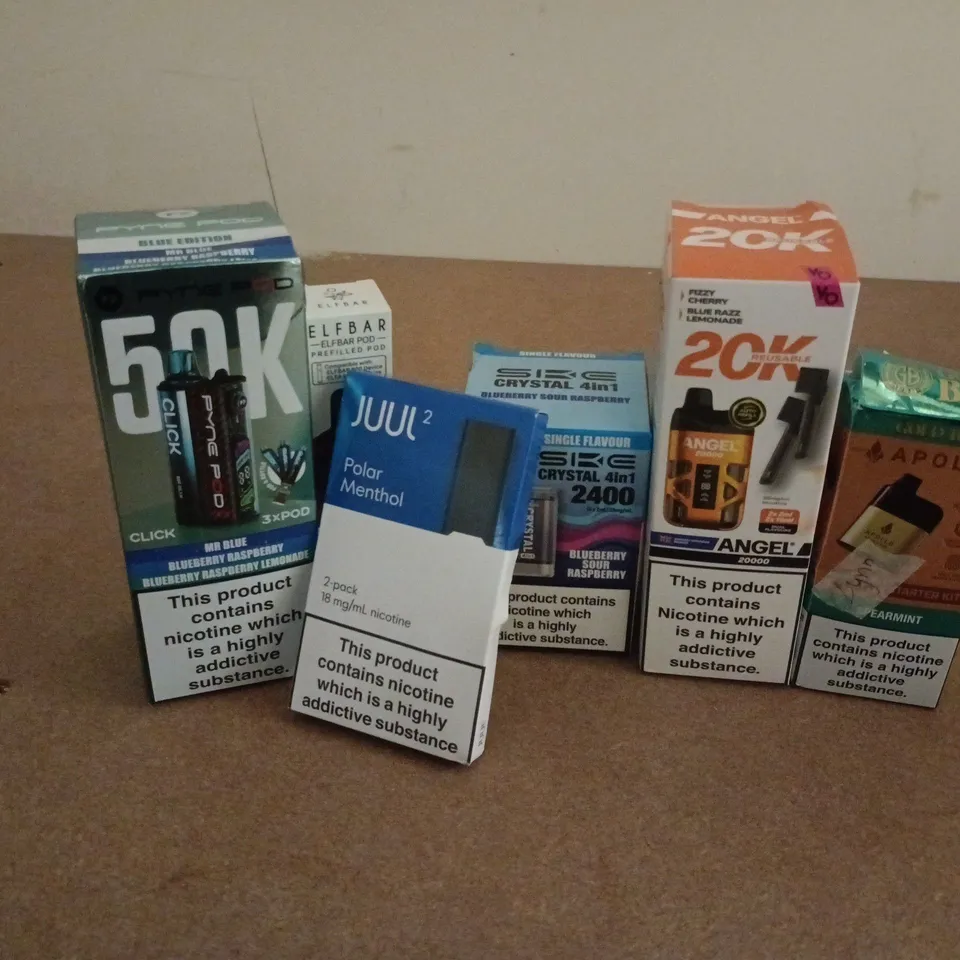 APPROXIMATELY 20 ASSORTED E-CIGARETTE PRODUCTS TO INCLUDE BRANDS SUCH AS GOLD BAR, ANGEL, PYNE POD, ETC - COLLECTION ONLY