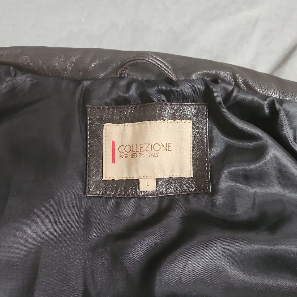 COLLEZIONE INSPIRED BY ITALY LEATHER QUILTED JACKET – BROWN, SIZE L