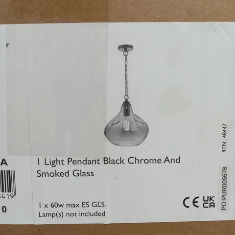 ESAROSA 1 LIGHT PENDANT BLACK CHROME AND SMOKED GLASS